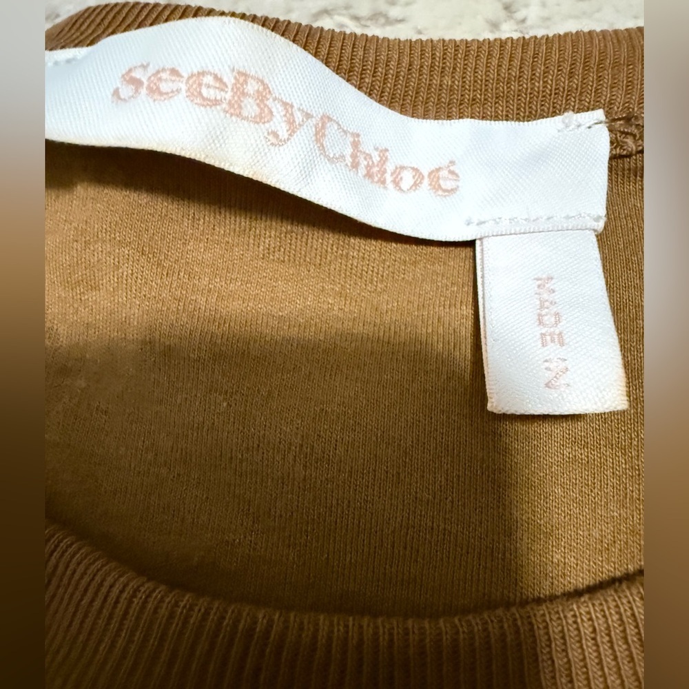SEE BY CHLOÉ Ruffled Cotton-Jersey Mini Dress Size XS in Brown and Cream - Picture 10 of 11